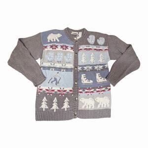 Rare Vintage Northern Reflections Winter Cardigan‎ Sweater Polar Bear Skater L